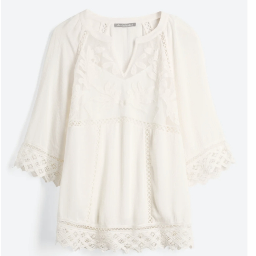 DANIEL RAINN Stanbury Lace Cotton Blend Tunic Top White XL